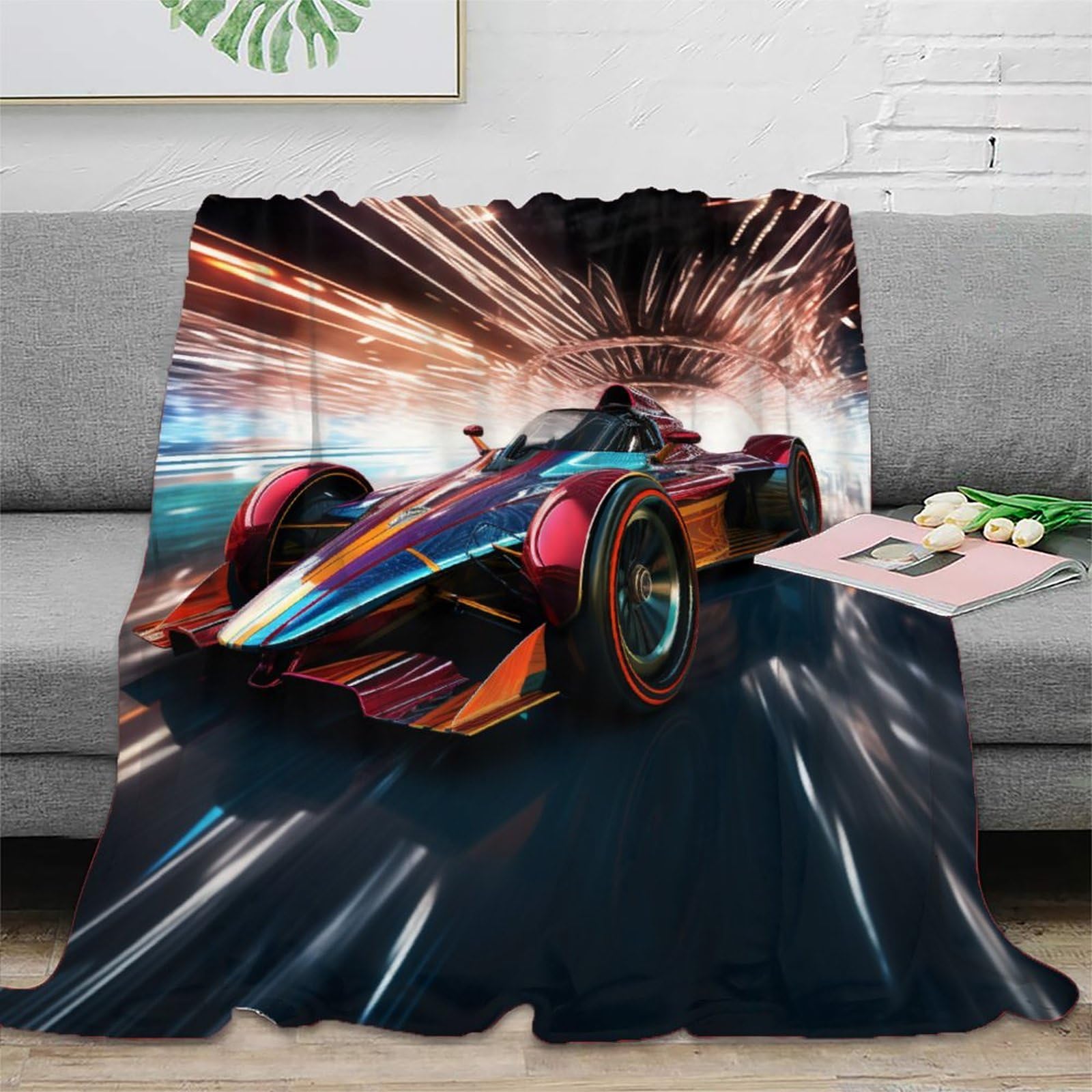 Strunt Formula Racer Racing Car Printed Blanket For Kids Teens Adults Soft Warm Microfiber Fleece Blanket For Bed, Couch And Travel 40X50inch(100X130cm)