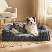 EHEYCIGA Orthopedic Memory Foam Dog Bed Sofa Large, 91x69x17cm, Grey | Bolster Sides Support Neck, Washable Removable Cover, Soft Pet Couch, Waterproof Inner Liner, Non-Slip Bottom