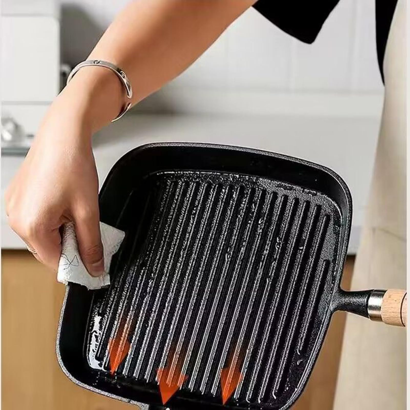 Padella Grill Padella Da Campeggio Con Manico In Legno | Accessorio Cucina Multifunzionale Portatile Resistente Al Calore Per Pancake Bacon Panino