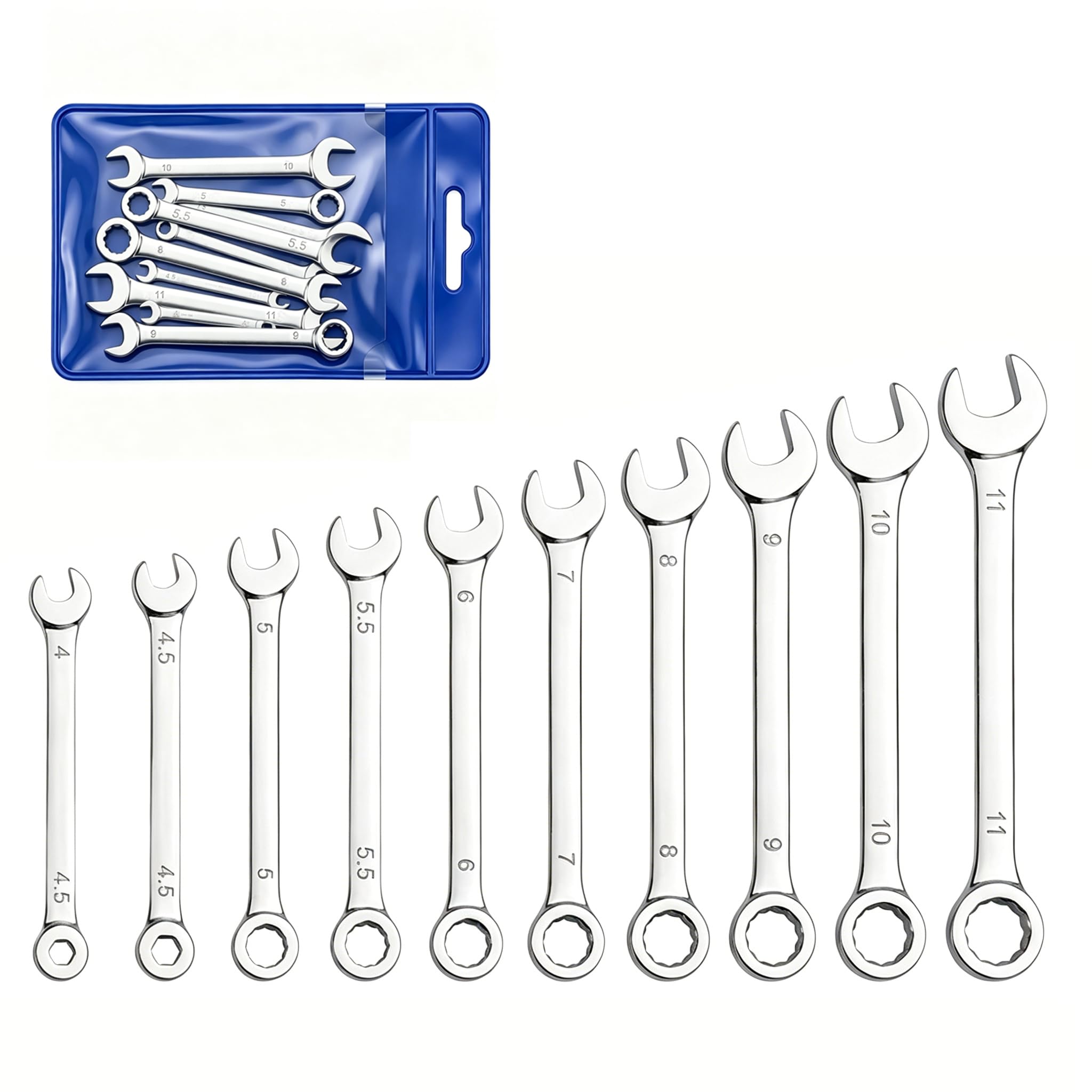 Mini Spanner Set Metric Wrench Set Combination Spanner Kit 4-11mm Dual Open End Box End Ignition Wrenches Thin Precision Repair Tools with Portable Storage Pouch for Home Appliance Maintenance 10Pcs