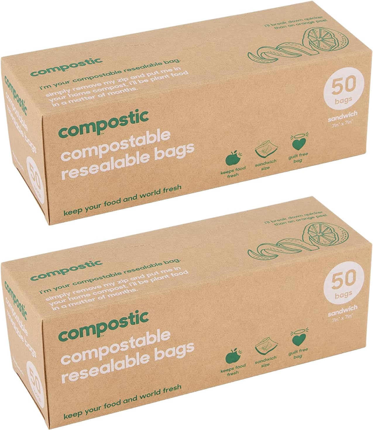Amazon.com: Compostic Home Compostable Resealable Sandwich Bags - Eco ...