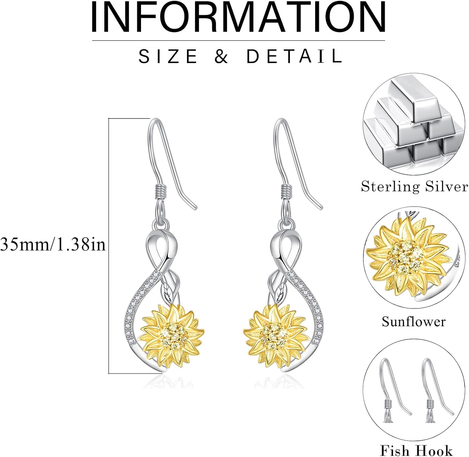 Dreamboat Sunflower Dangle Drop Earrings for Women 925 Sterling Silver 14K Gold Plated Sunflower Flower Dangling Hook Earring Fashion Anniversary Birthday Jewelry Gifts - Image 6
