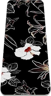 Eslifey Alfombrilla de yoga de color blanco con fondo negro, antideslizante, para mujeres y niñas, suave, de 72 x 24 pulgadas, 1/4 pulgadas de grosor)
