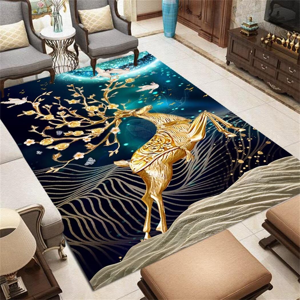 Tapis pour enfant bleu 80x160cm à motif animalier pour la chambre