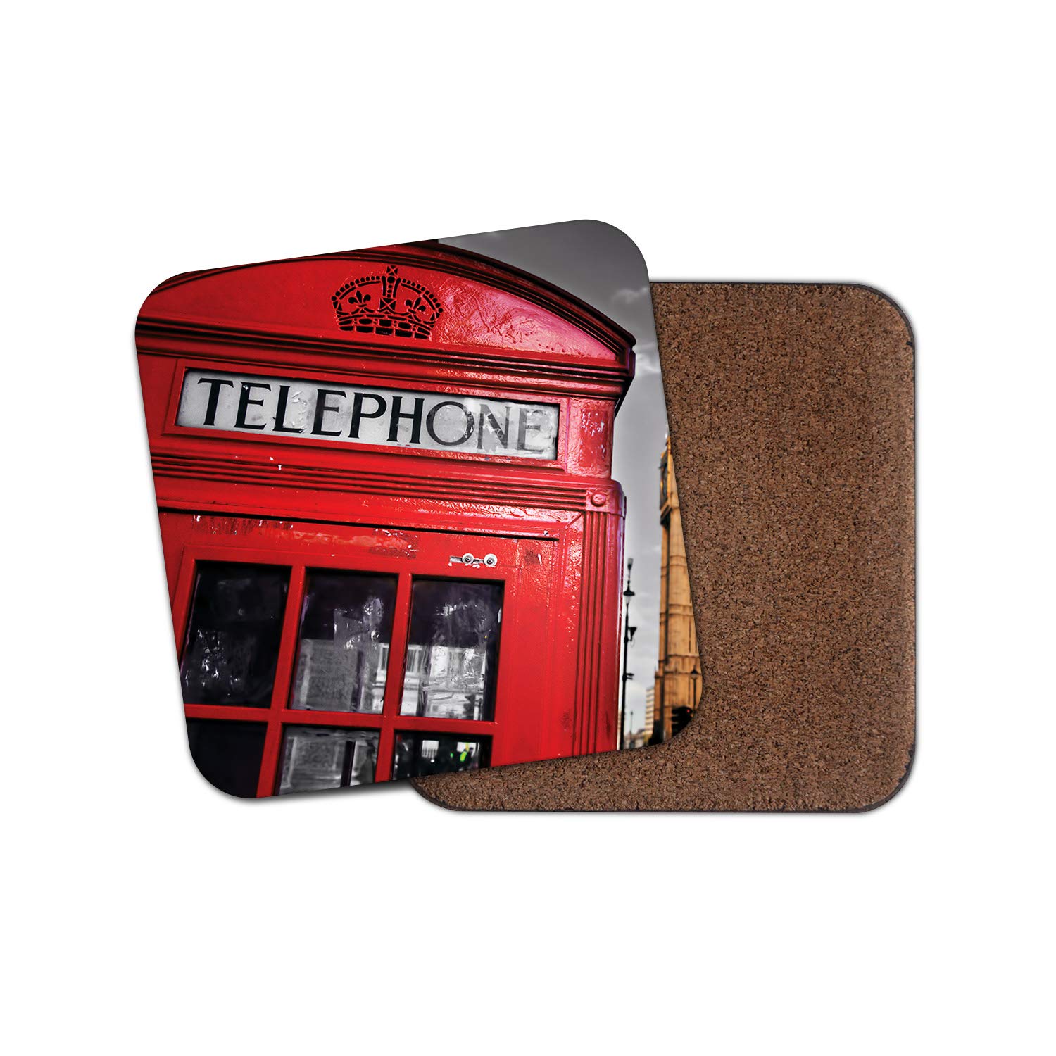 Destinationvinyl Multicolor 1 X Red Telephone Box Coaster - London Britain Uk British Crown Royal #14960