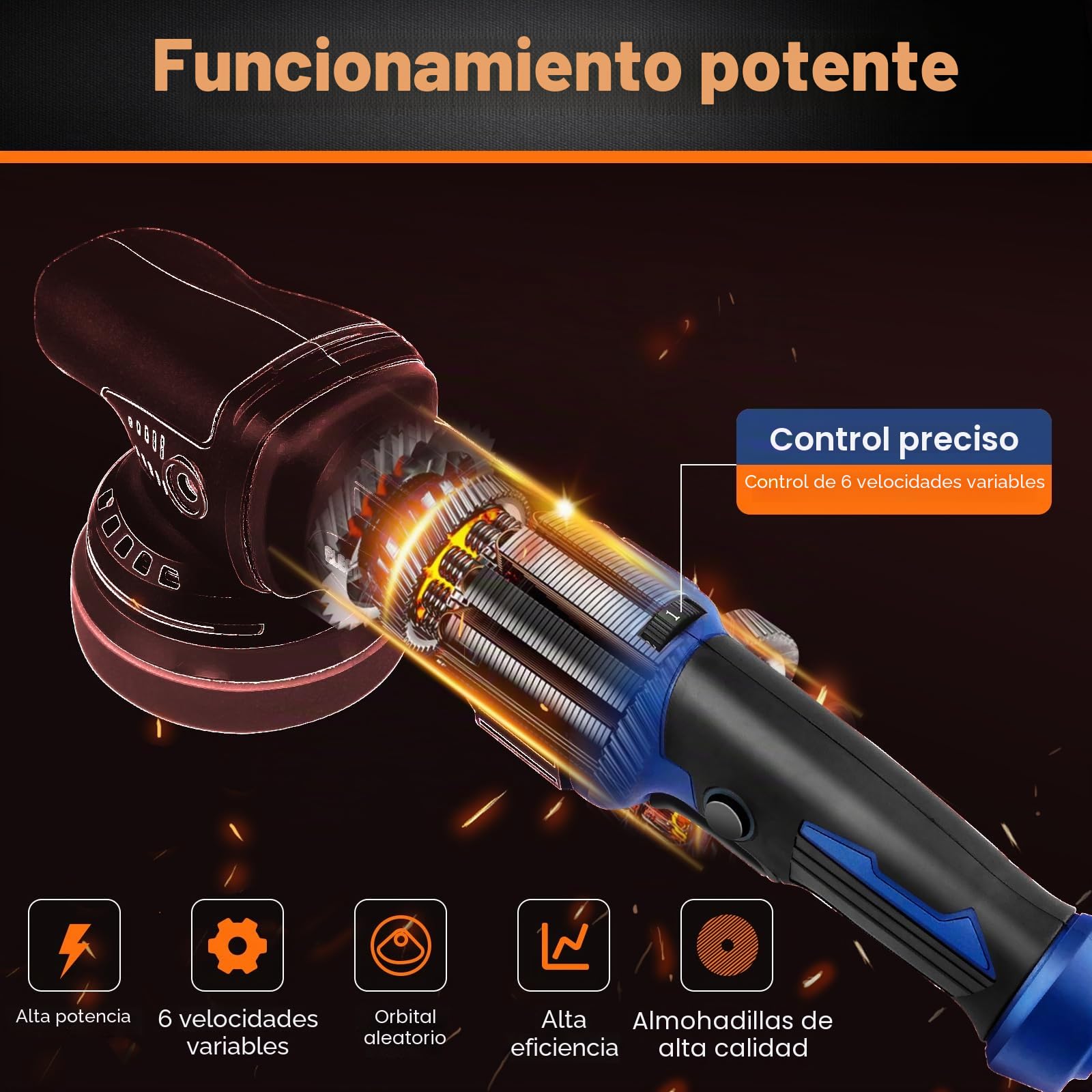 Pulidora excéntrica, 1200 W, juego de máquina pulidora para coche, 6 velocidades variables, 25 piezas de pulido, arranque suave, dispositivo de pulido para coche, barco, encerado/arañazos