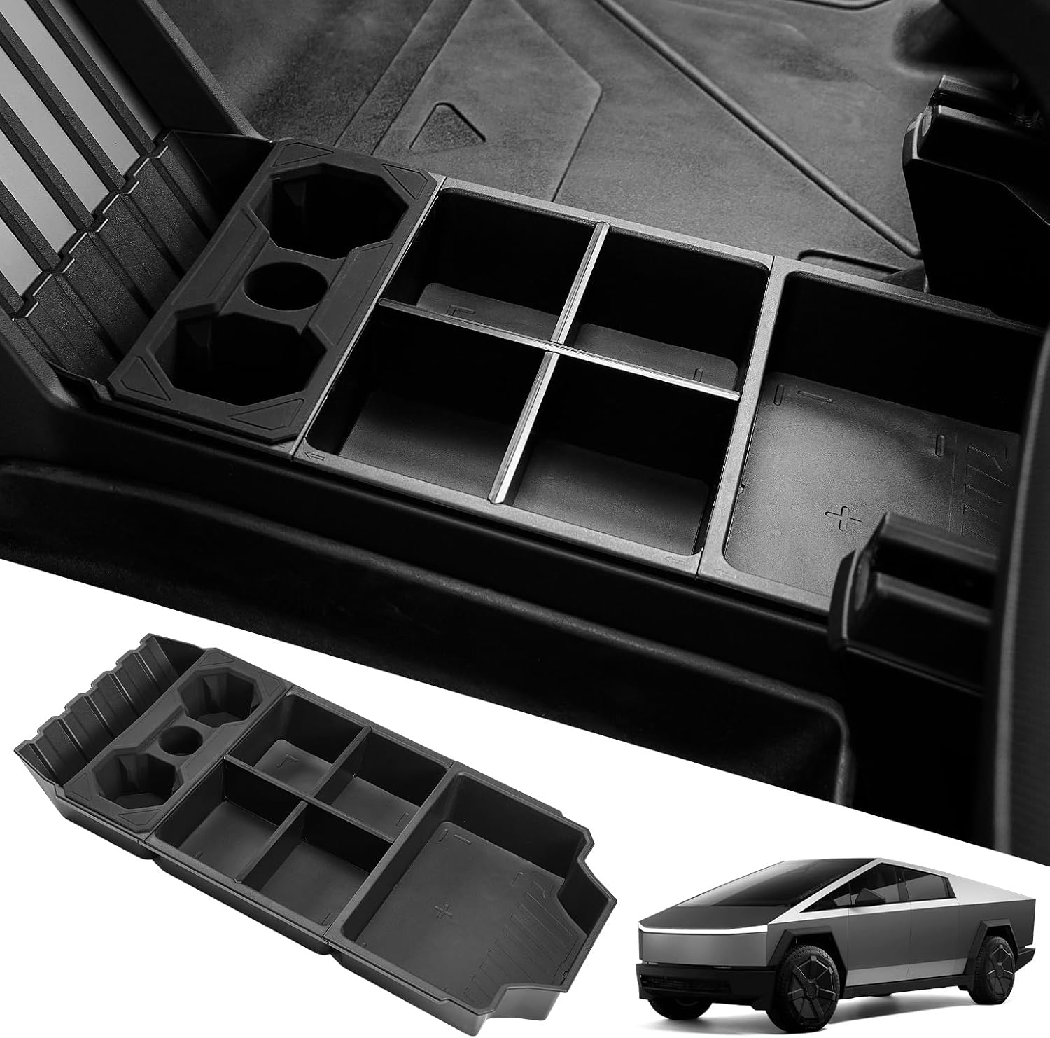 JOYTUTUS Central Aisle Storage Box Compatible with 2024 Cybertruck, Floor Lower Center Console Organizer Type A Split Version, Set of 7