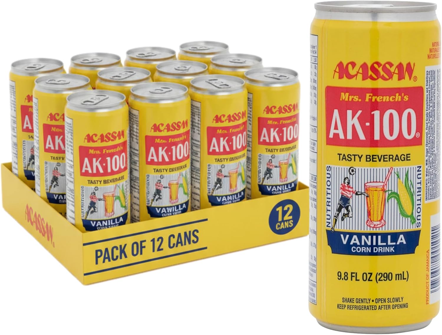 Acassan Mrs. French Ak-100 Vanilla Corn Drink, 9.8 fl Oz (Pack of 12)