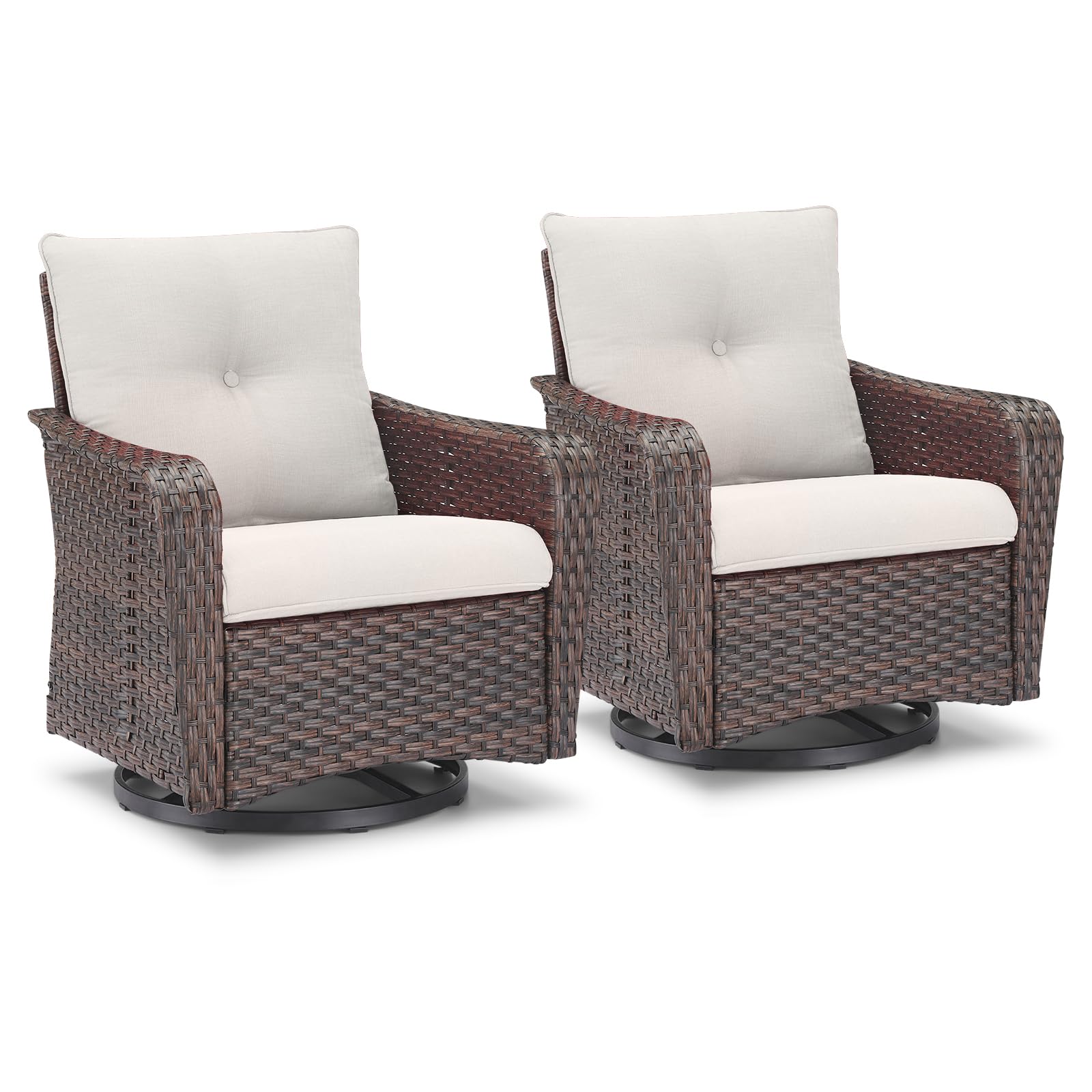 Rilyson Outdoor Patio Swivel Rocker Chairs - 2 PC Wicker Rattan Patio Rocker Glider Chair Set with High Back,Comfy Cushions and Deep Seating for Porch