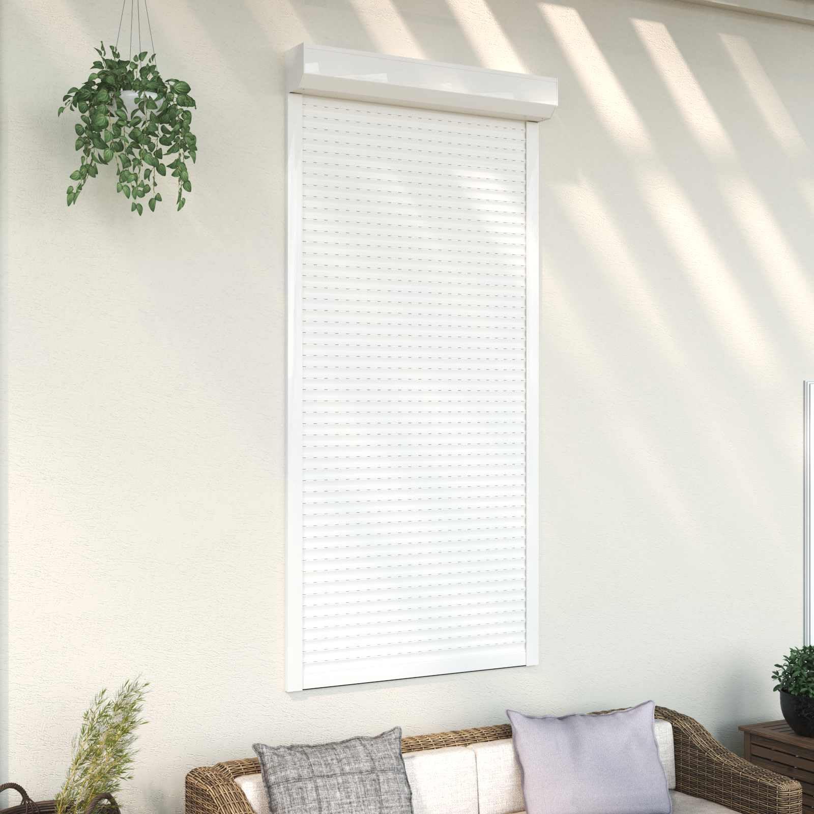 Store enrouleur 100 x 210 cm en aluminium et polyuréthane pour fenêtre - Protection contre les regards indiscrets - Contrôle de la lumière - Manuel - Blanc