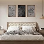 Ausril Tree Ring Framed Canvas Wall Art Set of 3, Modern Beige Wood Stump Wall Decor,Imitation Black Gray Tree Spiral Wall Painting, Neutral Nature Art Print for Living Room, Bedroom, Office 16"x24"x3