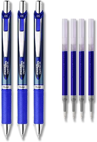 Pentel EnerGel Deluxe RTX - Juego de bolĂgrafos de tinta de gel lĂquido, paquete de 3 con 4 recambios (azul, 0.020 in) Pentel EnerGel Deluxe RTX - Juego de bolĂgrafos de tinta de gel lĂquido, paquete de 3 con 4 recambios (azul, 0.020 in)