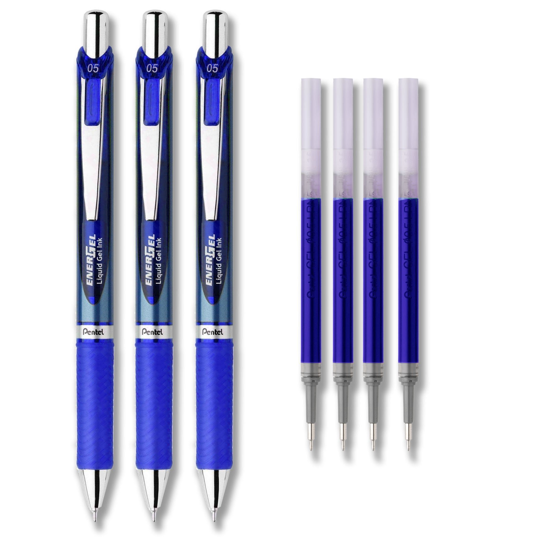 Pentel Energel Deluxe Rtx Liquid Gel Ink Pen Set, Confezione Da 3 Con 4 Ricariche (0,5 Mm) – Colore Blu-image