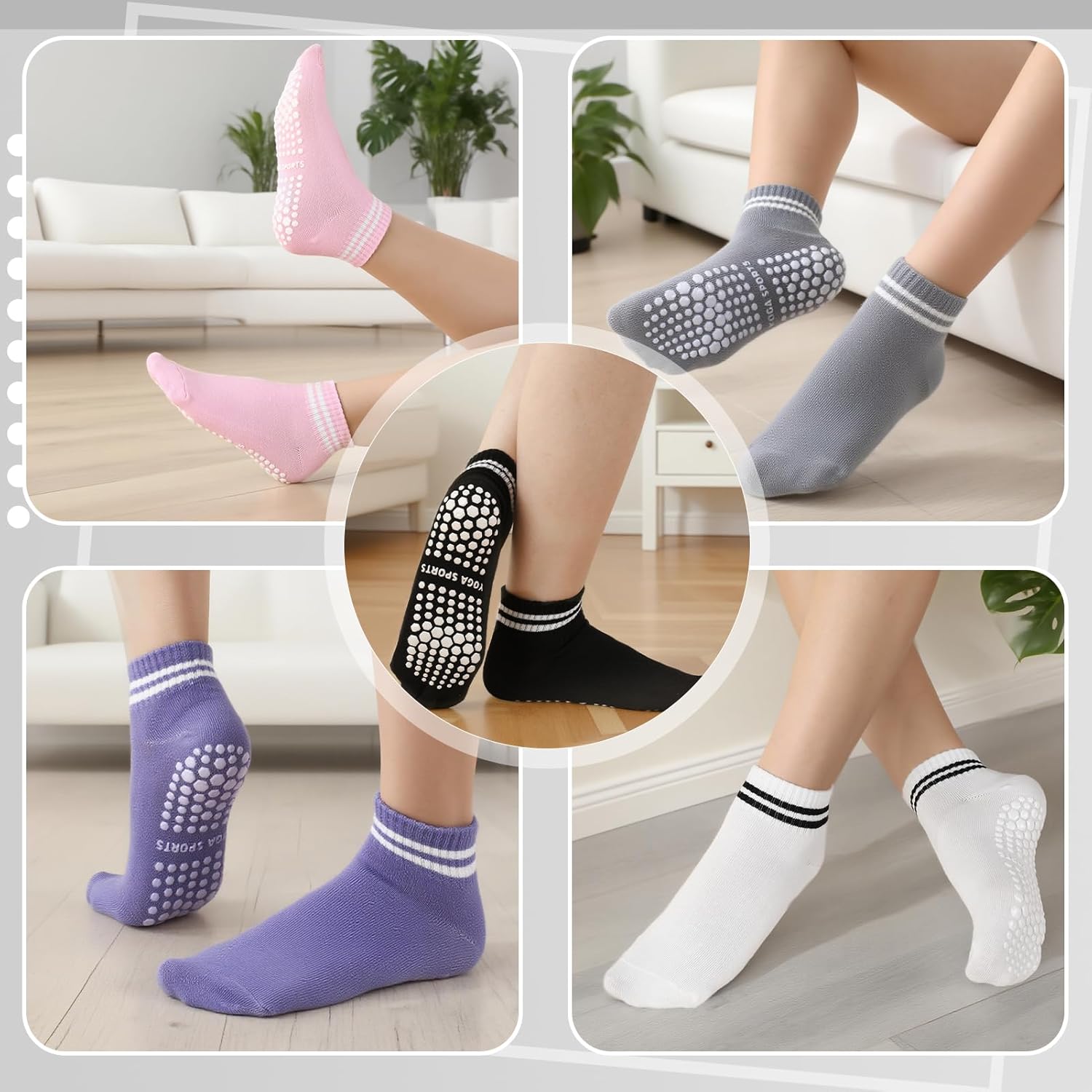 Jspupifip 6 Pairs Pilates Socks with Grip for Women, Striped Ankle Non Slip Yoga Socks for Barre Ballet Dance Hospital - Image 7