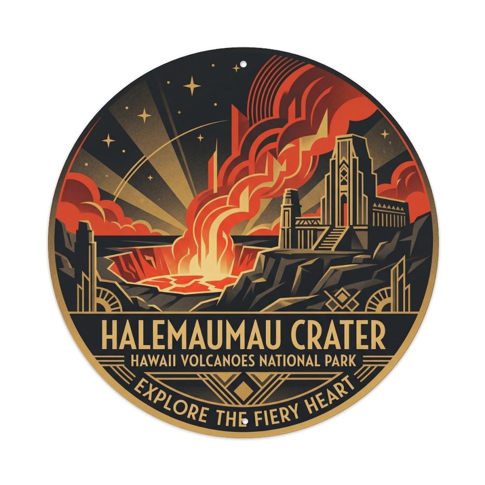 Okahys 8X8inch Classic Style Halemaumau Crater Hawaii Volcanic Island Lava Flow Metal Tin Sign
