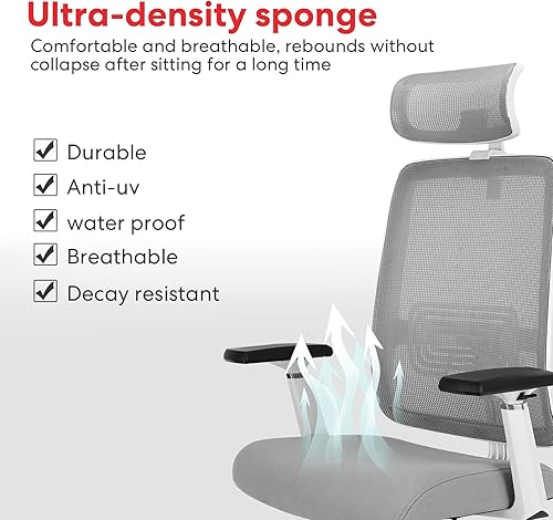 Miniatura 8 de Silla de oficina ergonómica, silla de escritorio con respaldo alto con soporte lumbar ajustable, reposacabezas y reposabrazos 3D, silla de