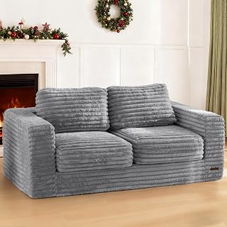 MAXYOYO Giant Bean Bag Loveseat for Adults - Plush Upholstered Floor Sofa with 4 Pillows & Armrests, Grey Bean Bag Chair for Bedroom Living Room
