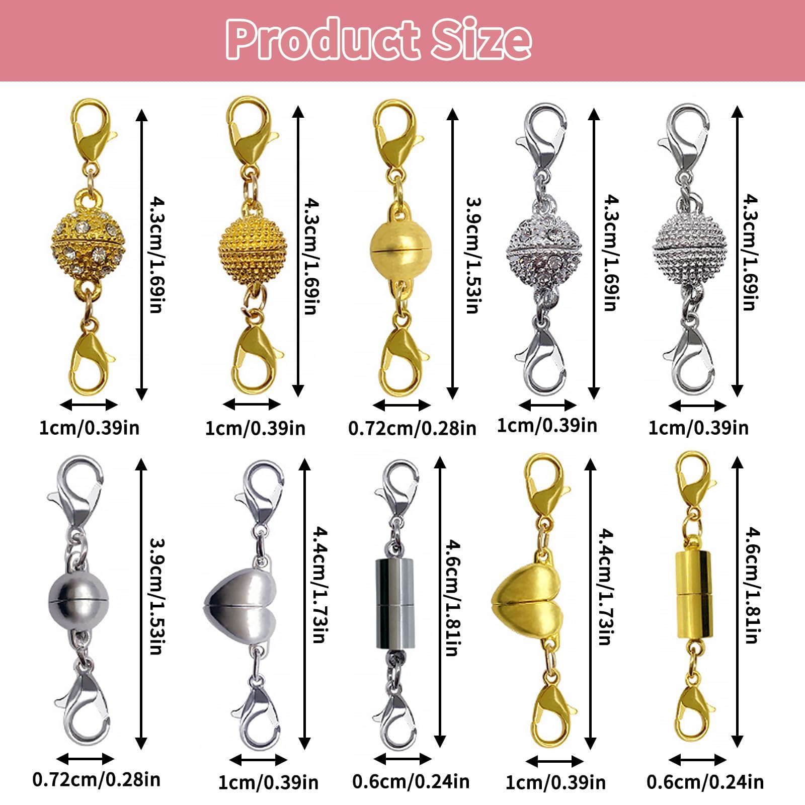 Yuiturt 10 Pcs Double Magnetic Necklace Clasps, Versatile Magnetic Fasteners with 5 Styles - Image 2
