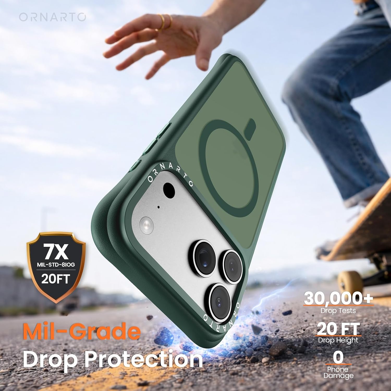 ORNARTO Magnetic for iPhone 17 Pro Max Case, 20FT Military-Grade Drop Protection, Compatible with MagSafe, Slim Shockproof Translucent Matte Phone Case for iPhone 17 Pro Max 6.9", Olive Green thumbnail