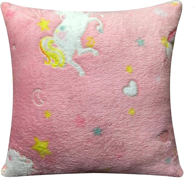 Olivia Rocco Fleece Blankets For Kids Soft Cosy Glow In The Dark Blanket Childrens Fluffy Warm Bedroom Accessories Boys Girls Bed Throw, Rainbow Unicorn Cushion