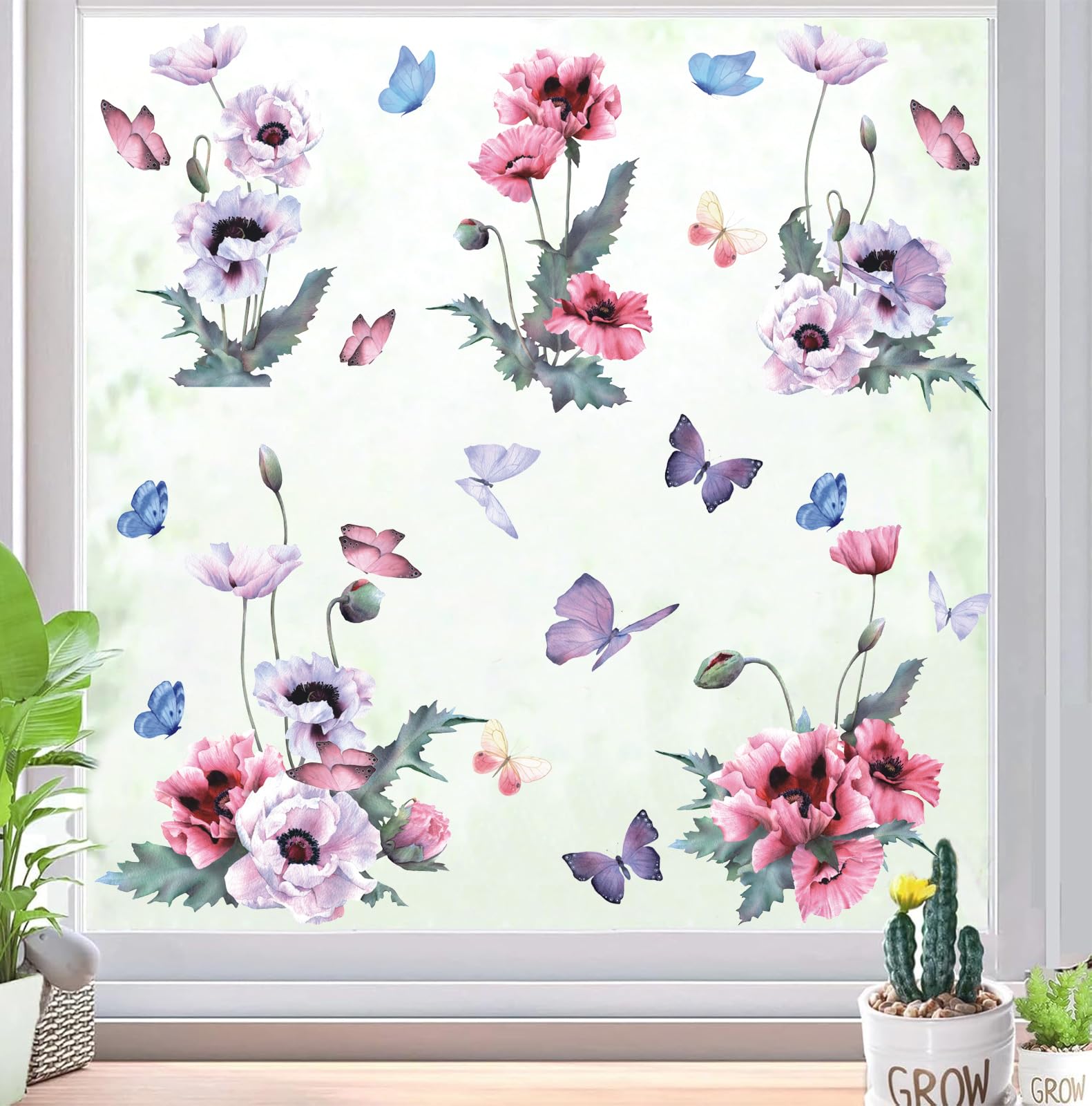 ANHUIB Flower Wall Stickers Butterfly Wall Decal Garden Flowers Wall Decals Stickers Colorful Wildflower Butterflies Plants Decals for Bedrooms Living Room Nursery Home Office Sofa Decorations - Image 3