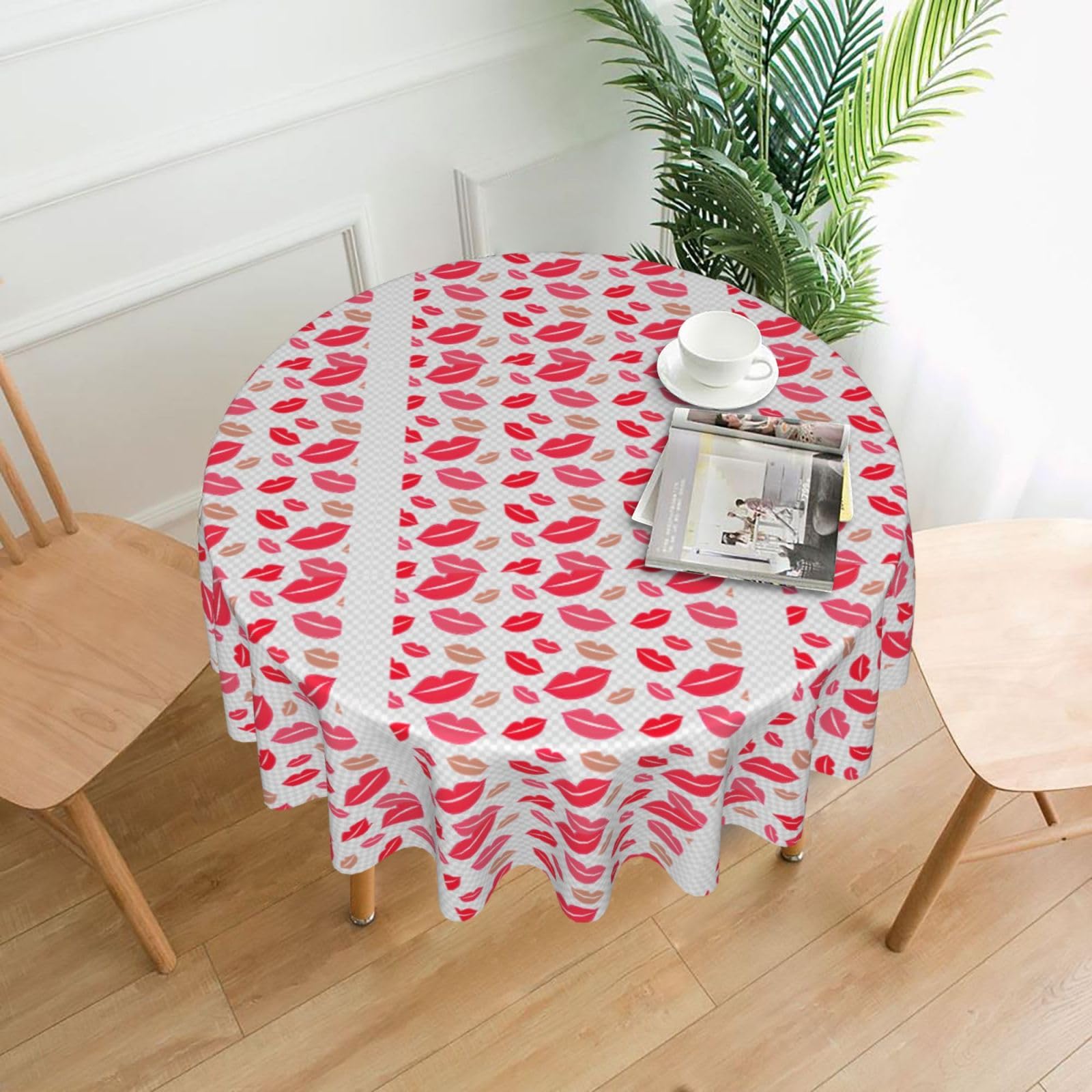 Nbtghga Lips Print Tablecloth Round Border Table Cloth Cover Decorative For Party Holiday Dinning Tabletop Home
