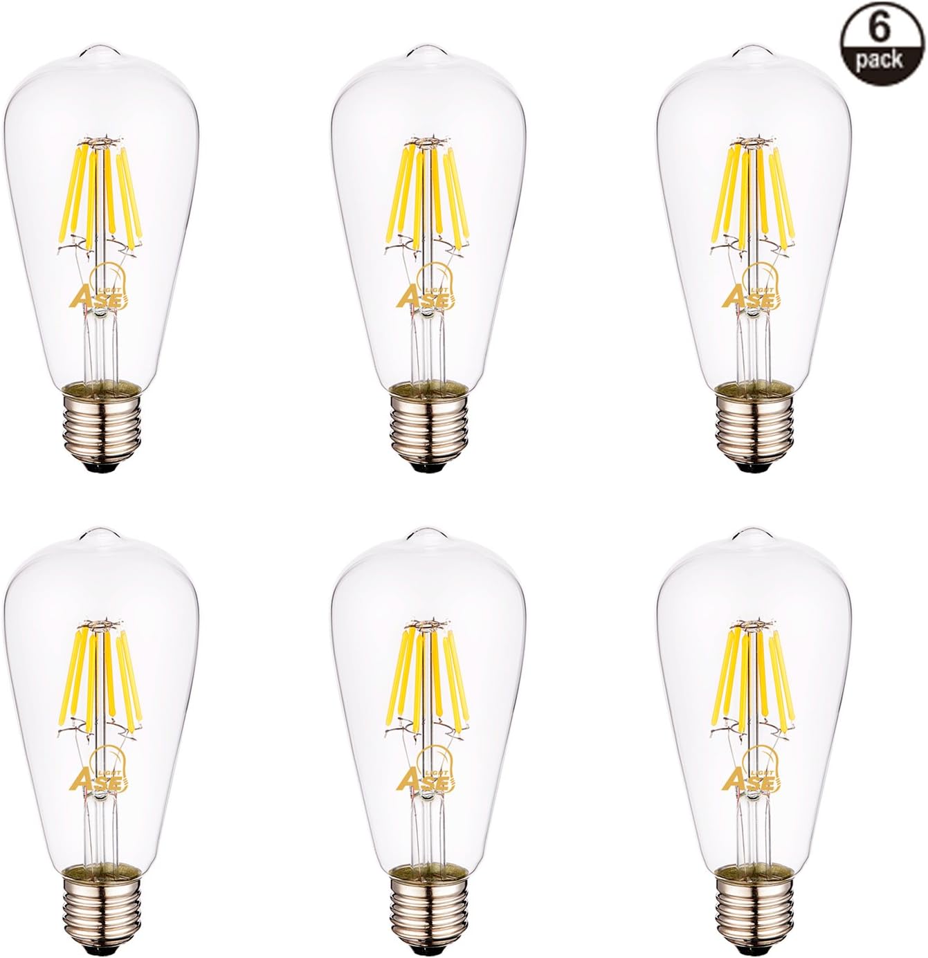 ASELIHGT 8W Dimmable,ST64 E27 2700K LED Light Bulbs,Light Bulbs,Led Filament Bulbs, 80 Watt Incandescent Bulbs Replacement,ST64 E27 2700K Warm White Bulbs,LED Bulb Lamps,6 Pack