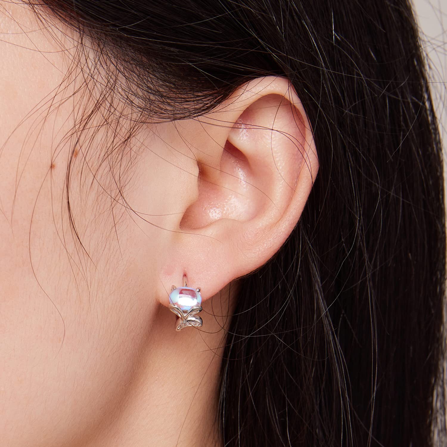 LLXYWJ Pendientes de aro hipoalergénicos con diseño de Zorro, Plata de Ley 925, Animal pequeño para Orejas, Mujeres, niñas y Amantes