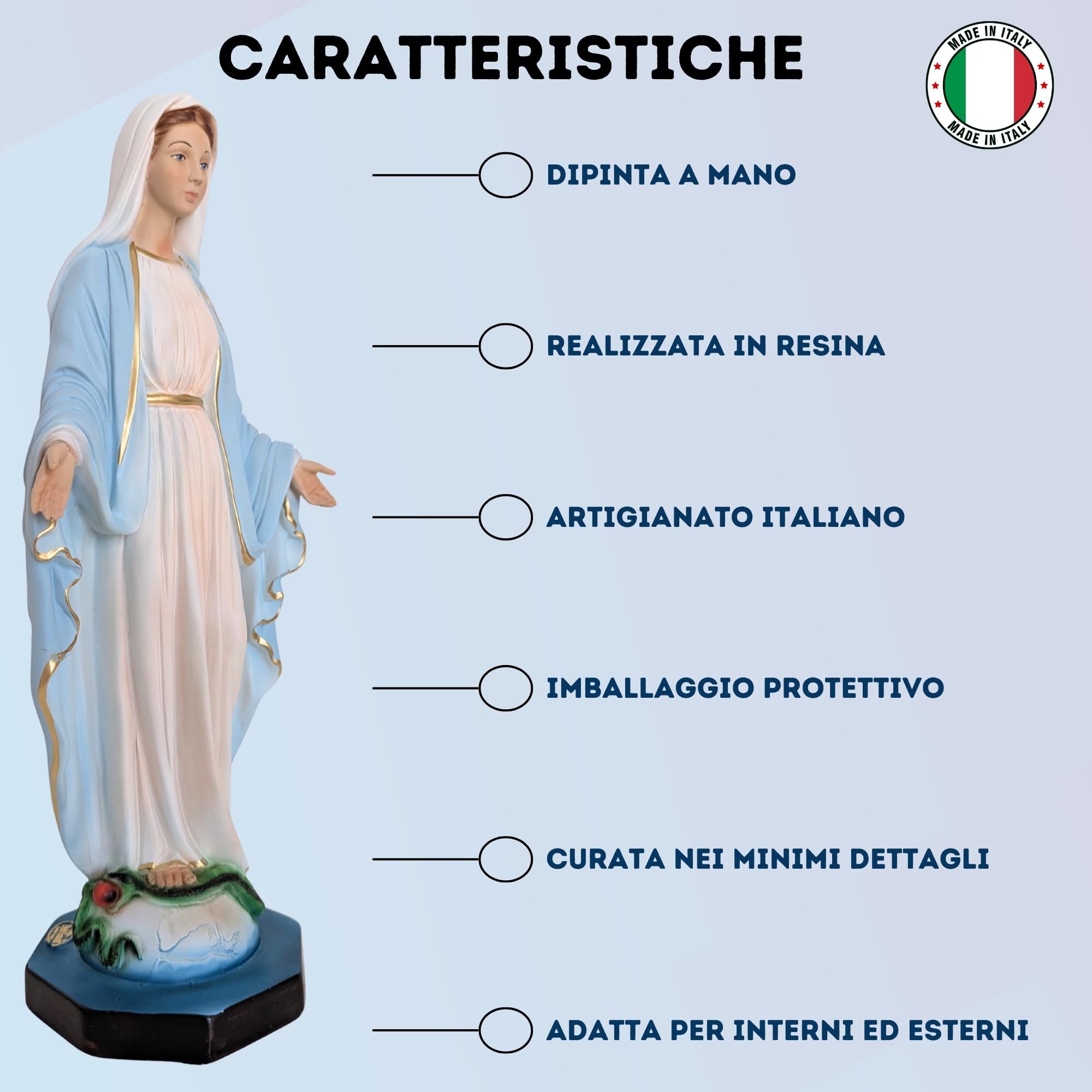 OVUNQUE PROTEGGIMI Statua Madonna Miracolosa o Immacolata in Resina, cm 40, per Interni ed Esterni, Statuetta della Madonnina Realizzata e Dipinta in Italia