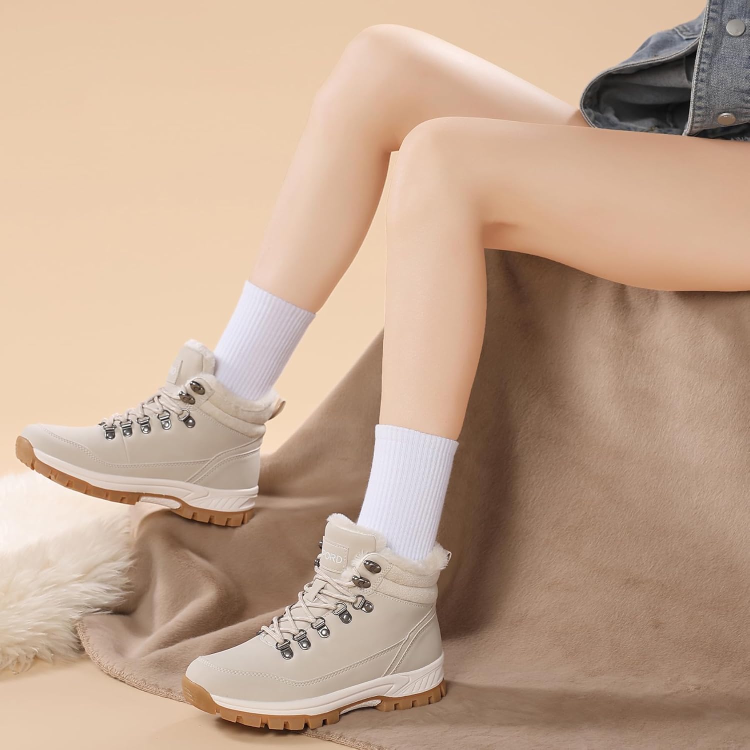 Mens Womens Winter Boots Warm Fur Lined Snow Boots Non Slip Winter Shoes - Image 8