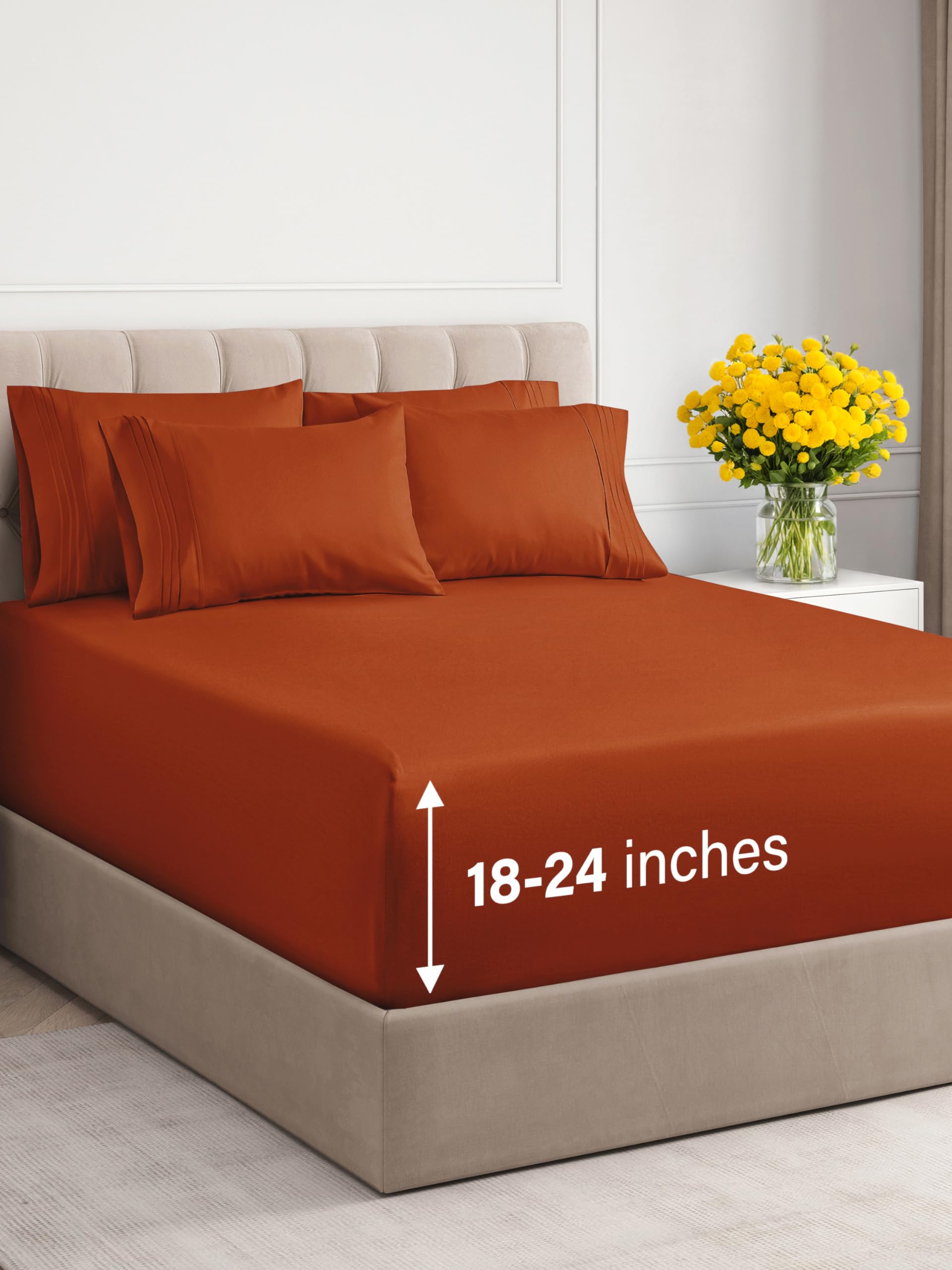 Extra Deep King Sheet Set - 6 Piece Breathable & Cooling Sheets - Hotel Luxury Bed Sheets Set - Easy Fit - Soft, Wrinkle Free & Comfy Sheets Set - Terracotta Sheet Set w/Extra Deep Pockets
