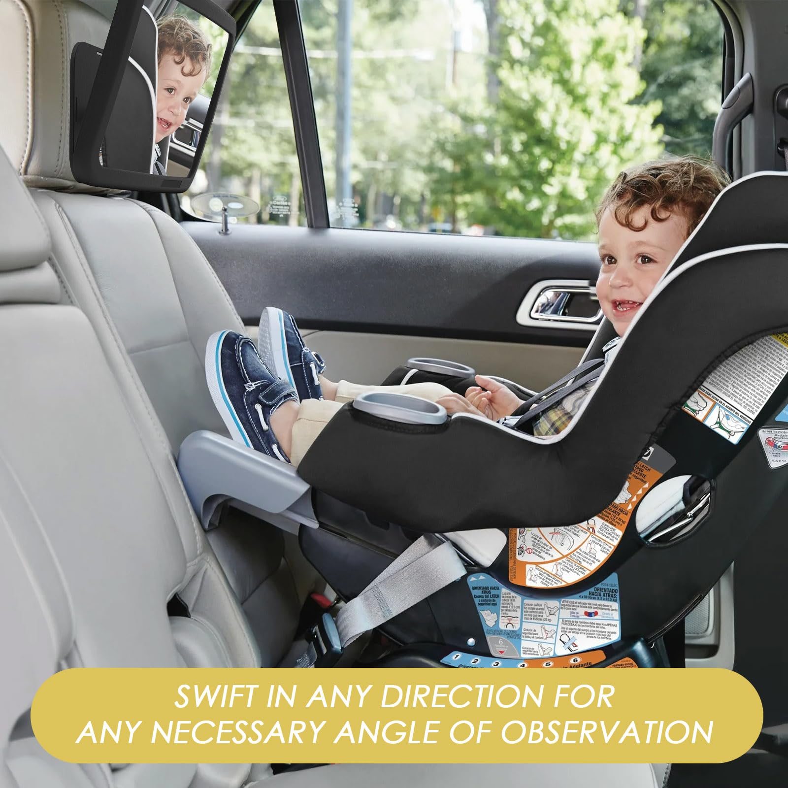 Espejo Coche Bebé Asiento Trasero de 360 Grados, Construcción Acrílica Irrompible, Ajustable en ángulo para Coche, Ajuste Universal Retrovisor, Espejo Retrovisor Asiento Infantil