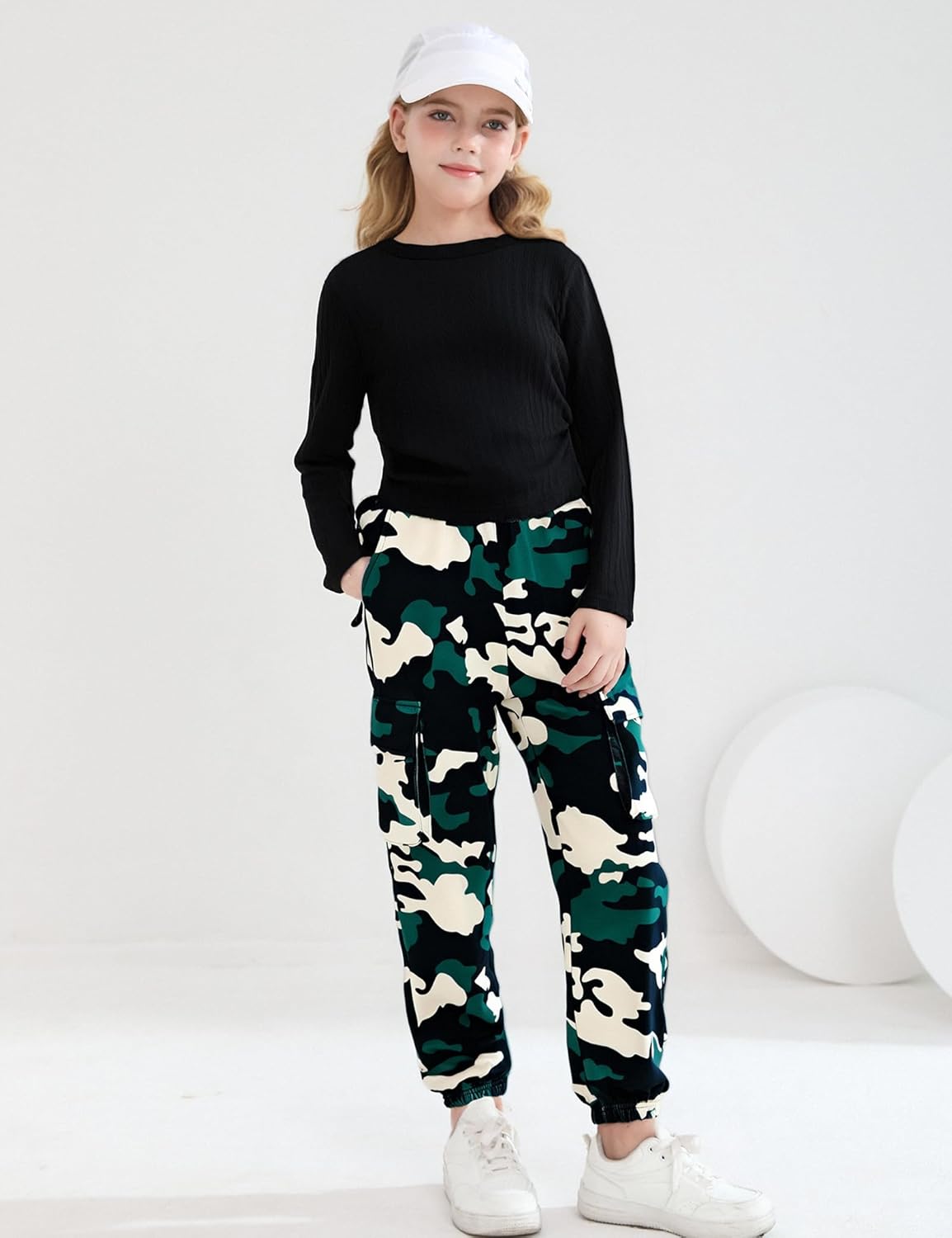 mksodop Girls Clothes Ruched Drawstring Short Sleeve Knit Top and Camo Print Pants 2 Piece Girls Outfits - Image 4