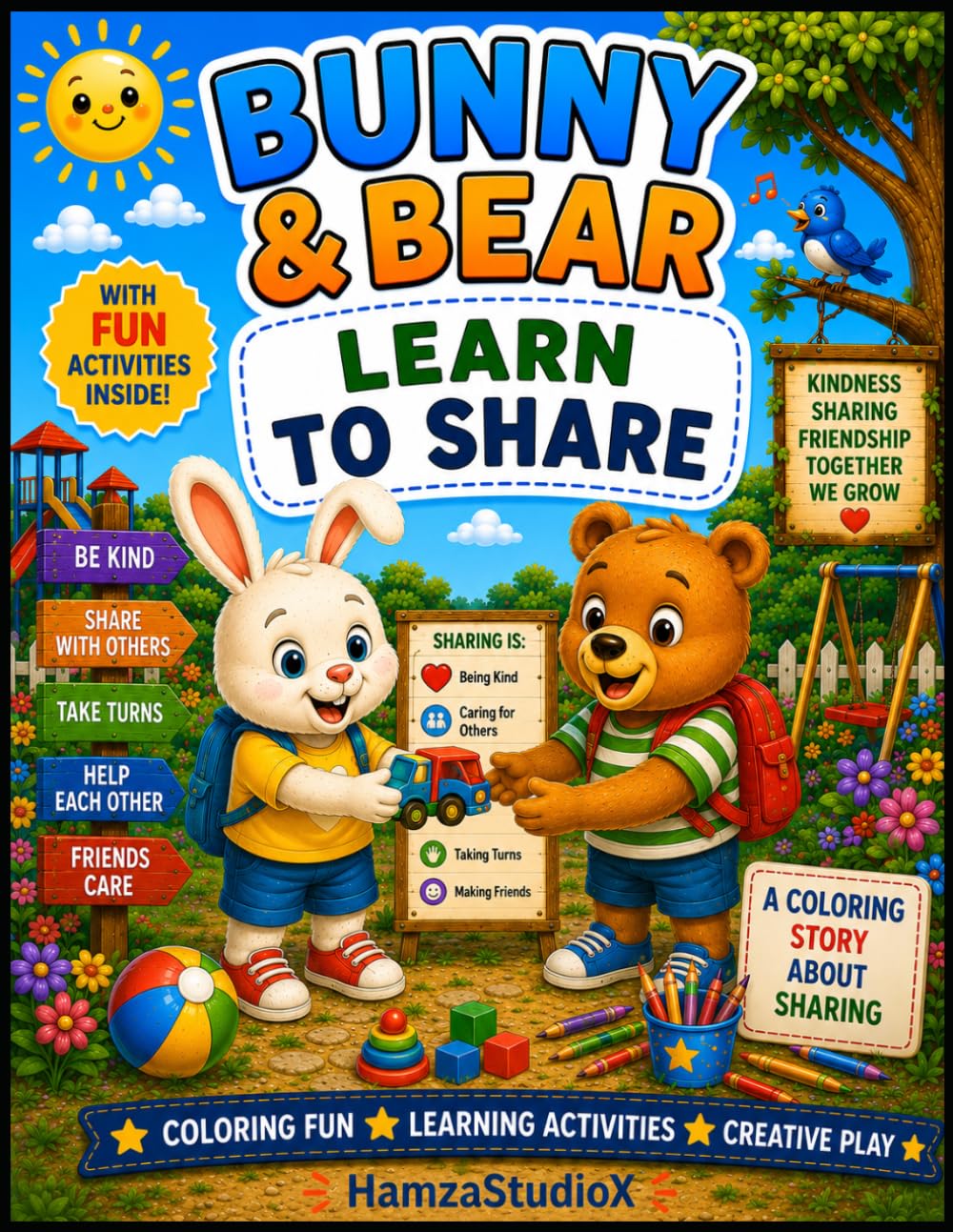 Bunny & Bear Learn To Share: A Fun Coloring Story About Sharing, Kindness, and Friendship (Bunny & Bear Adventures)