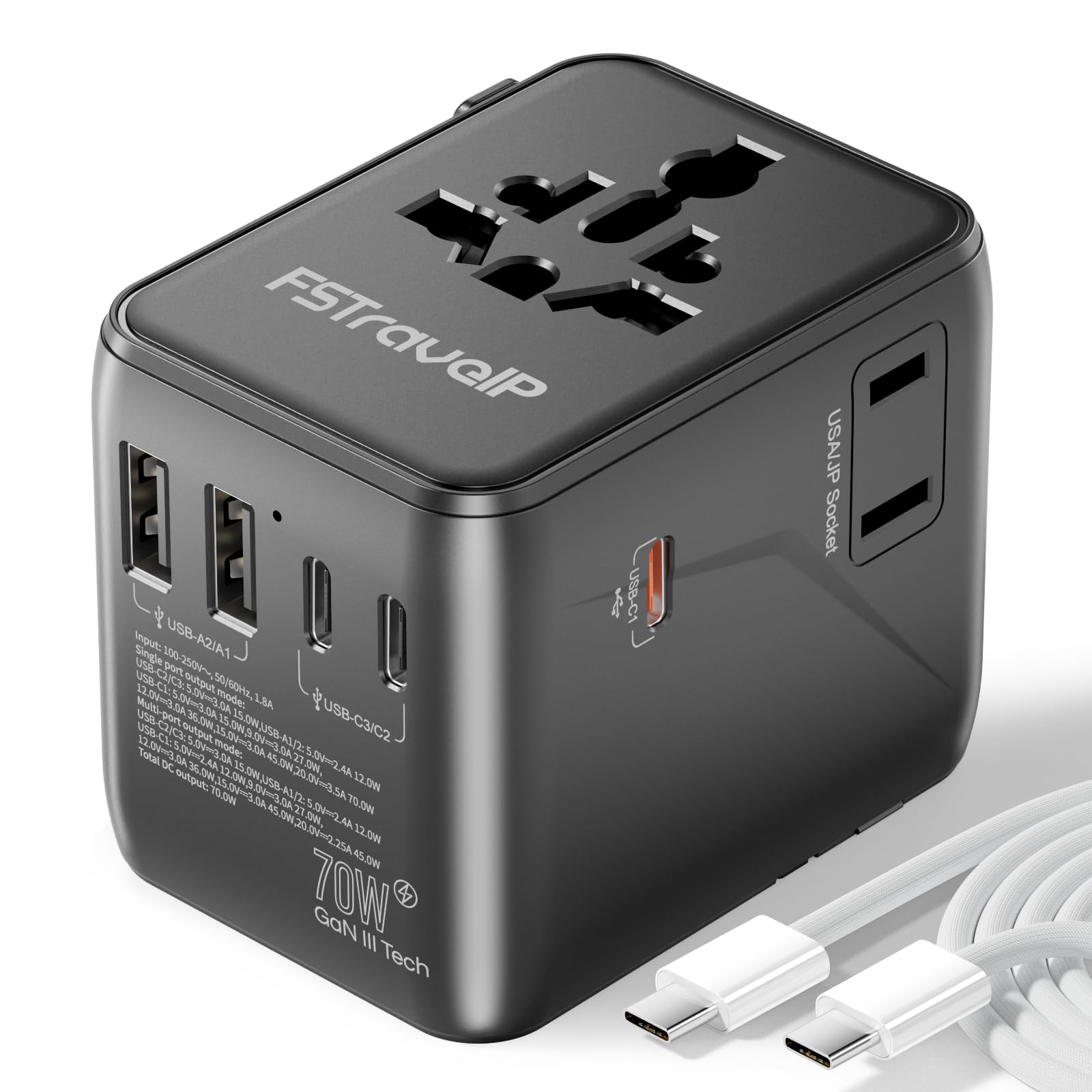 Worldwide Travel Adapter with USB, FSTravelP Universal Plug Adapter with 2 USB & International AC Socket, Dual 10A Fuses, All In One Travel Plug Adapter Worldwide for USA UK EU AU CN 150+ Countries — view 7