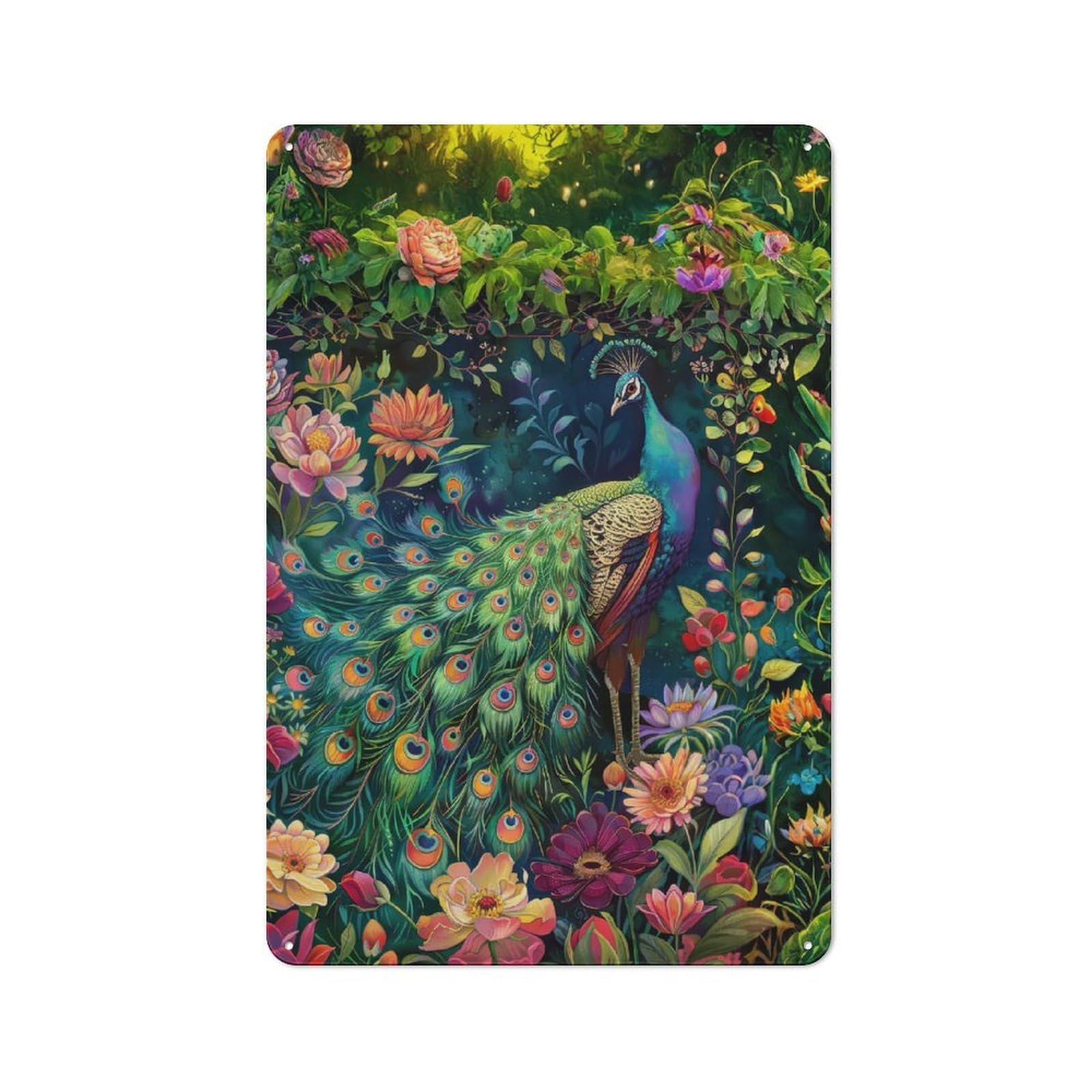 Junmoney Style-3 Peacock In The Garden Rustic Metal Plaque 30X20cm For Café Or Restaurant, Wall Decor For People Reorganising Café And Restaurant