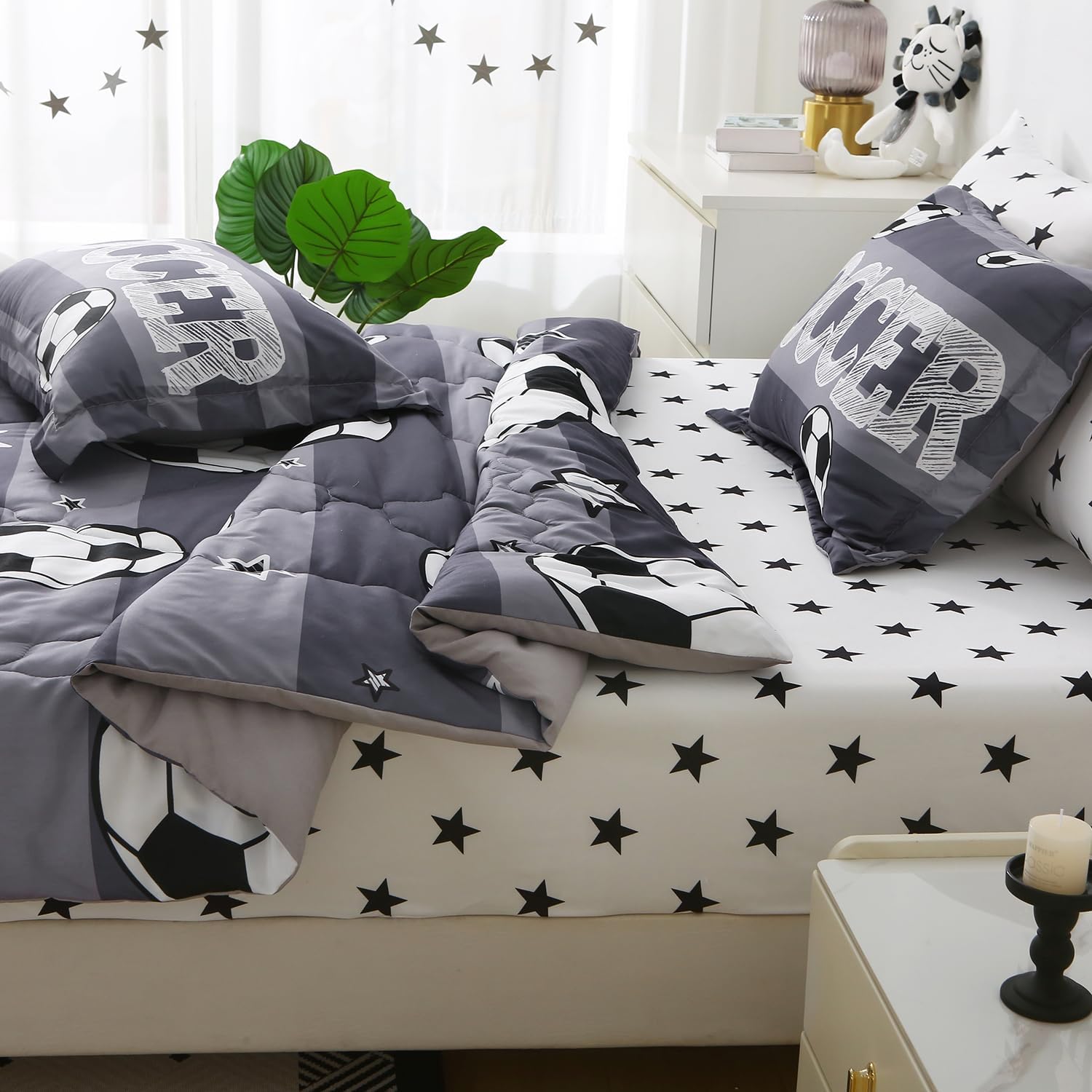 Boys Sports 7 Piece Soccer Comforter Set Full Size 3D Football Playground Bedding Set for Kids Bed Set Gray(Comforter,Flat Sheet,Fitted Sheet and Pillow Sham) - Image 6