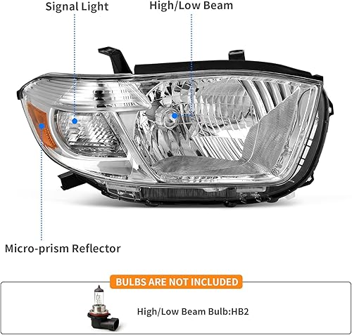 Miniatura 3 de DWVO Par de faros delanteros compatibles con 2008 2009 2010 Highlander 08 09 10 faros delanteros de repuesto carcasa cromada reflector ámbar lente