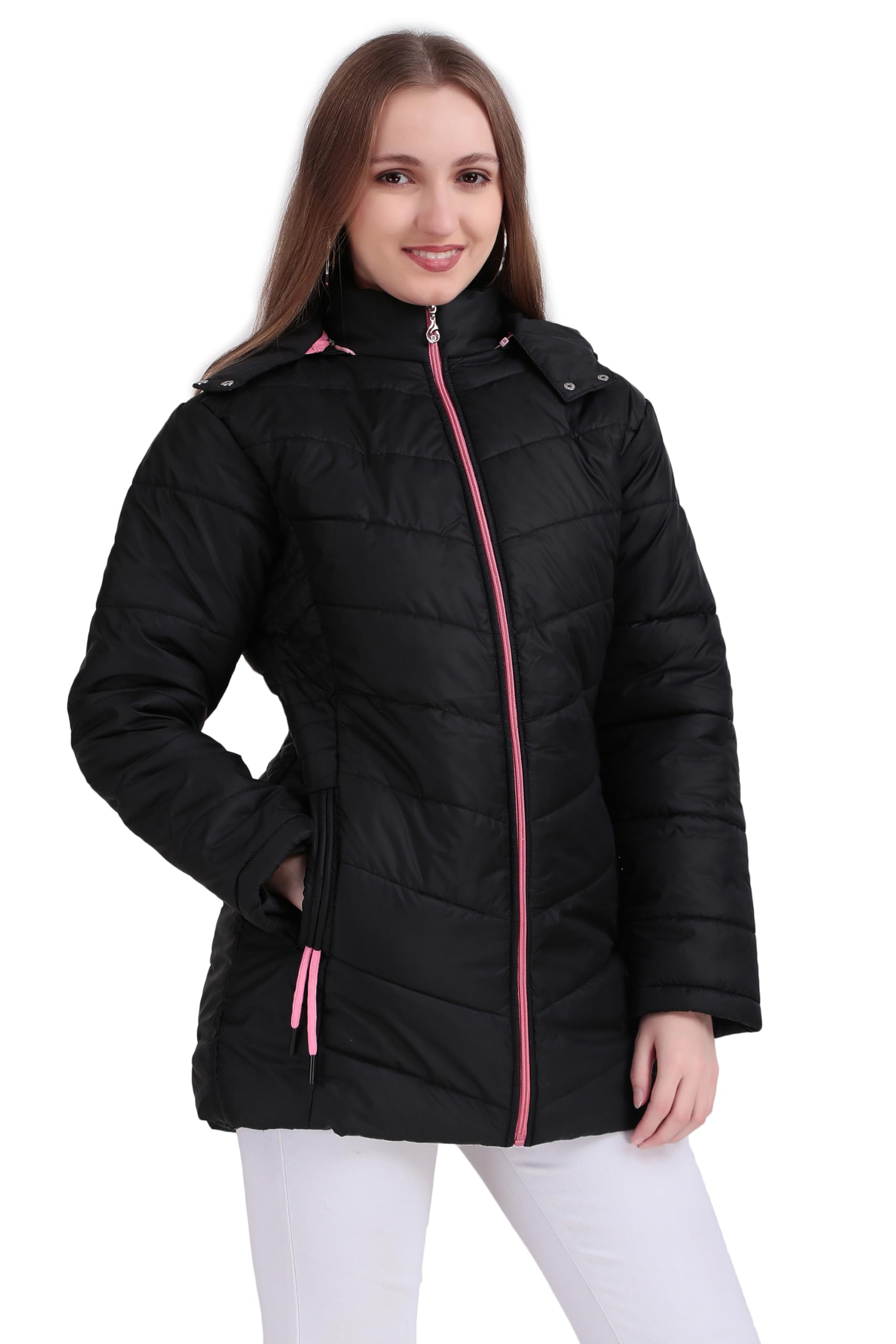 Long Hooded Puffer Jacket | Warm Winter Coat with Full Zip & Pockets | Lightweight Insulated Outerwear for Women's