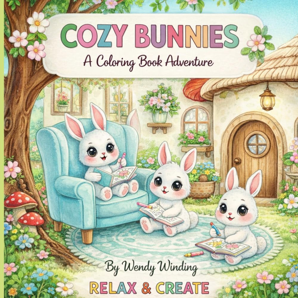 Cozy Bunnies:: A Cozy Coloring Book with Cute Bunny Illustrations for Relaxation, Stress Relief, and Creative Joy