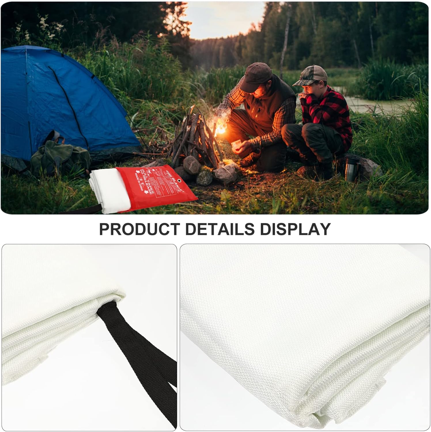BESPORTBLE 1.8m Fire Emergency Blanket Lightweight Insulation Fire Suppression Blanket for Kitchen Camping and Home Use High-Temperature Reinforced Strap