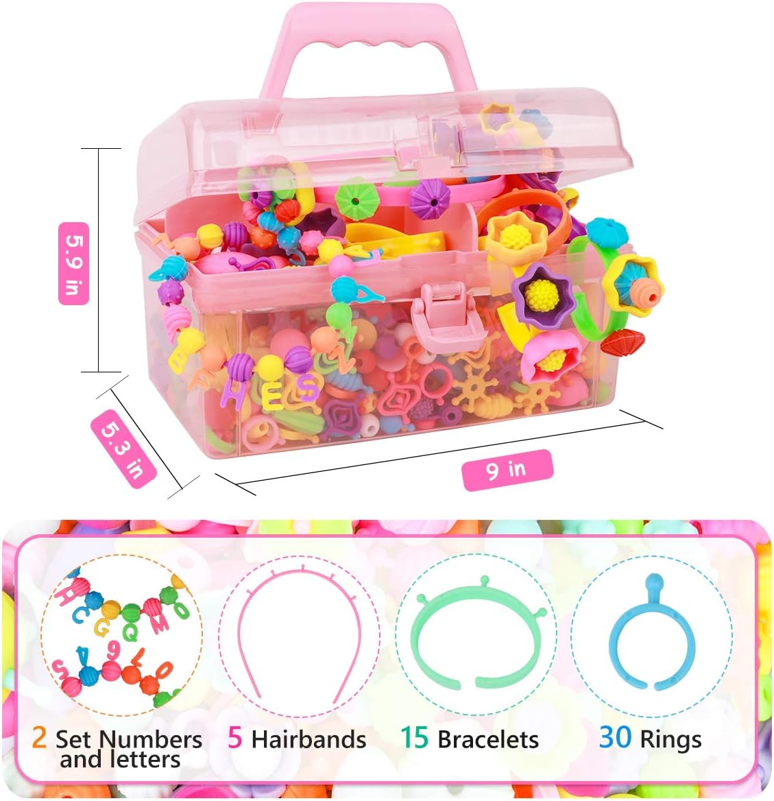 Pop Beads - 700 Pcs DIY Kids Jewelry Making Kit, Snap-Beads Kit for Toddler Girls Age 3, 4, 5, 6, 7 ,8 , Arts & Crafts Creativity Toys, Including Hairband, Necklaces, Bracelets, Rings Making Set : Toys & Games