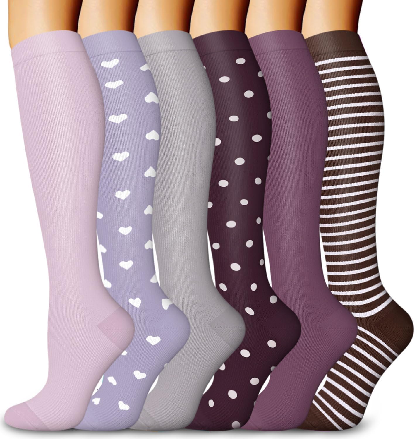 6 Pairs Compression Socks for Women and Men, 15-20mmHg Compression Stockings for Swelling, Running, Hiking, Travel, Nursing