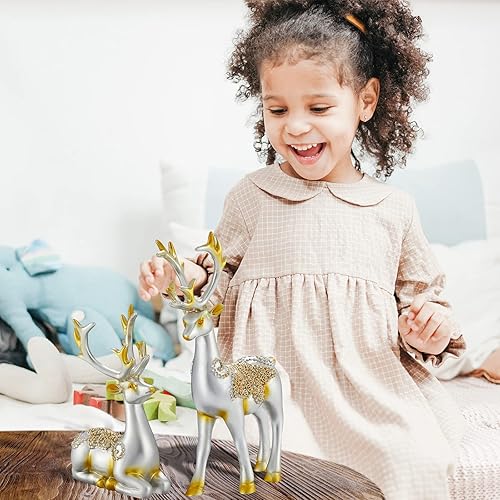 Miniatura 6 de 2 adornos de resina de estatua de alce tallada, reno de Navidad, busca fortuna, decoración moderna y retro, postura de pie y sentado, aplicables a