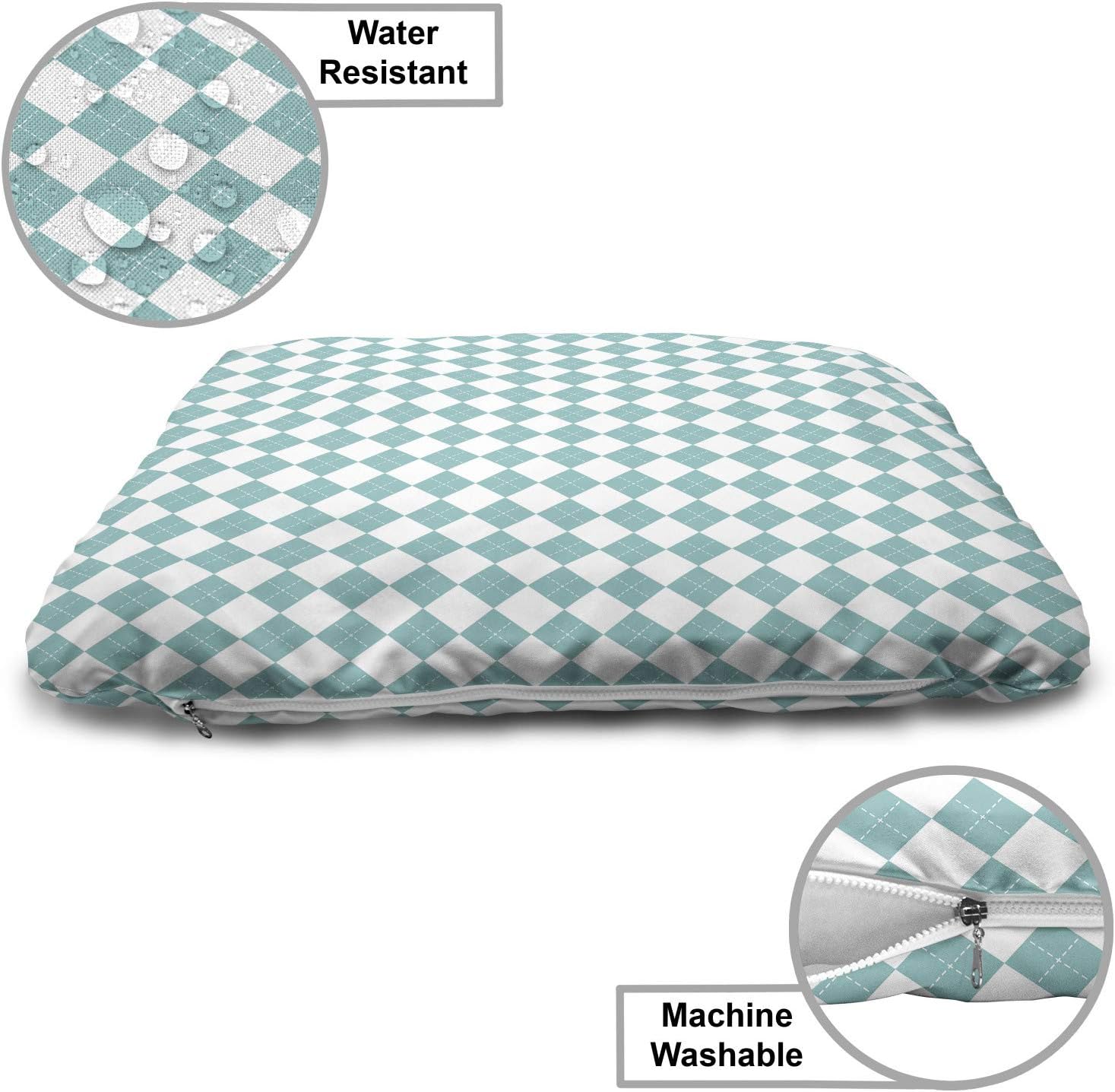 review Lunarable Sky Blue Pet Bed, Diamond Line Pattern Old Fashioned Argyle in Pastel Colors and Modern Look, Chew Resistant Pad for Dogs and Cats Cushion with Removable Cover, 24