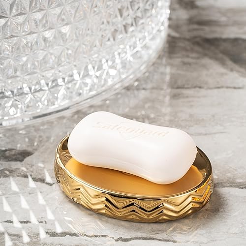 Miniatura 6 de Accesorios de baño dorados 3 piezas de accesorios de baño elegantes, dispensador de jabón dorado, bomba dispensadora de jabón, vaso y jabonera,