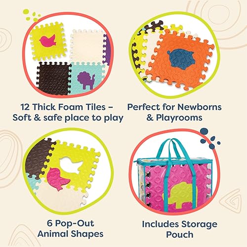 Miniatura 6 de B. toys Tapete de suelo de animales - 12 azulejos de espuma entrelazados y extraíbles - Azulejos gruesos de rompecabezas para recién nacidos, niños