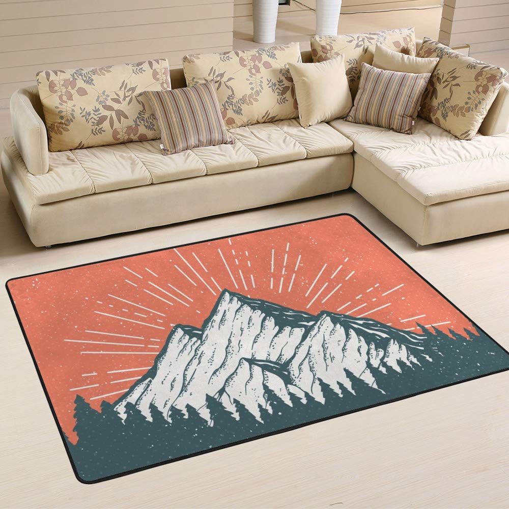 Tapis forêt montagne style rétro grand format 80x58 pour maison