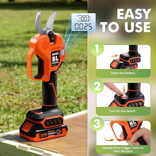 Miniatura 7 de Tijeras de podar eléctricas inalámbricas con 2 baterías, [diámetro de corte de 1.6 pulgadas] Podadora de potencia profesional, tijeras de jardín