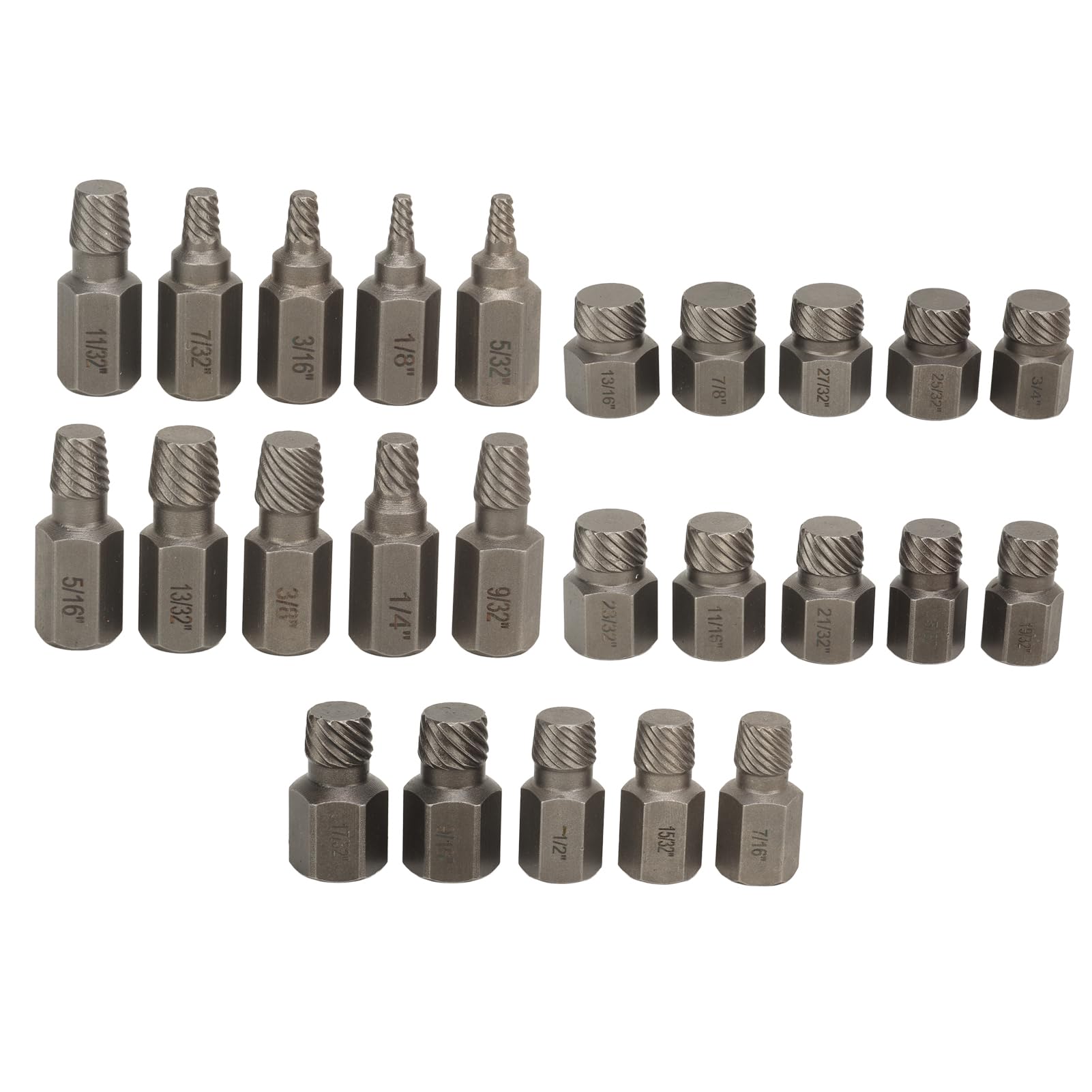 Juego de Extractores de Tornillos de 25 Piezas, Extractor de Espárragos de Acero, Extractor de Estrías Múltiples Easy Out, Removedor de Espárragos Redondeados Resistente Al Óxido